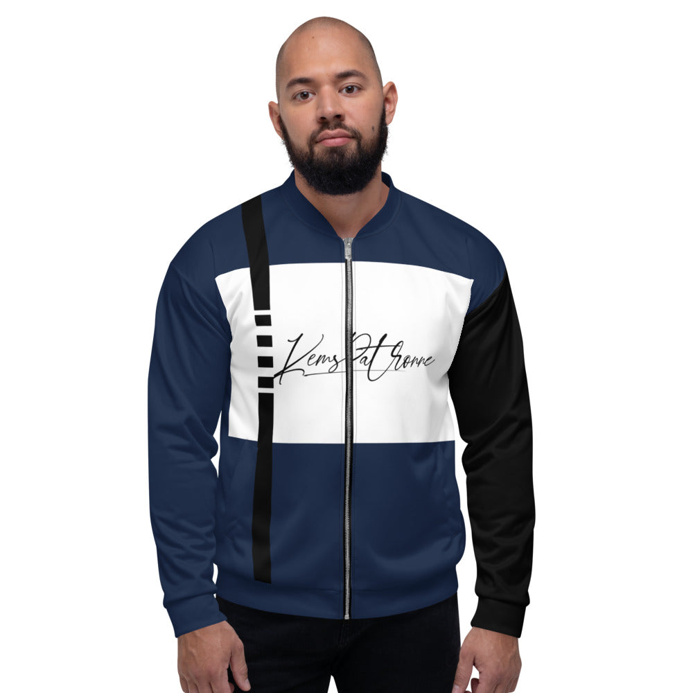 Unisex Blue and White Bomber Jacket