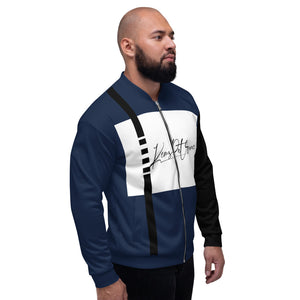 Unisex Blue and White Bomber Jacket